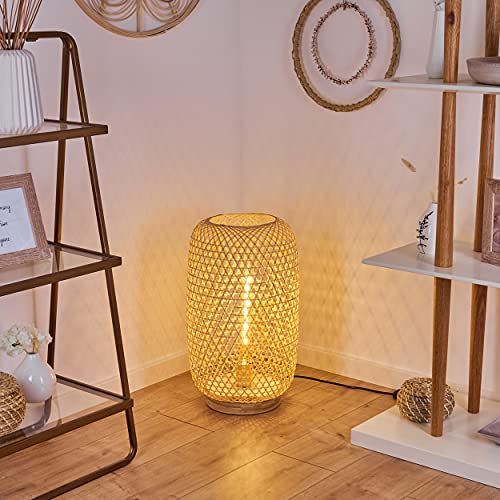 Stehleuchte Batumi, Bodenlampe aus Bambus in Natur, Stehlampe im skandinavischen Design m. Lichteffekt u. Fußschalter am Kabel, Höhe 51 cm, Ø 30 cm, 1-flammig, 1 x E27, ohne Leuchtmittel
