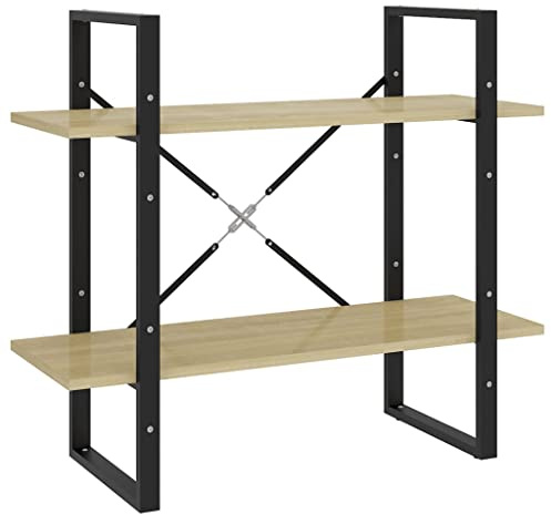 vidaXL 2-Tier Book Cabinet Home Living Room Office Furniture Storage Rack Organiser Bookcase Book Shelf Standing Shelving Chipboard Sonoma Oak