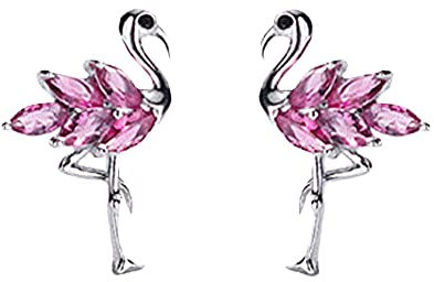Boucles d'oreilles à tige délicates en forme de flamant rose en argent sterling S925 et oxyde de zirconium - Pour femme et fille, Cristal, Oxyde de Zirconium