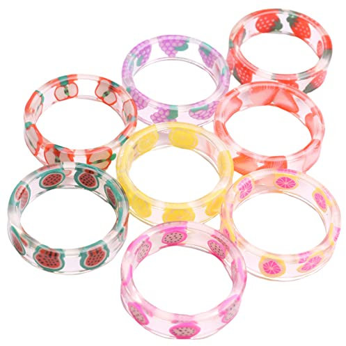 Hojffuue 8 StüCk Harz Frucht Ringe Set Niedlich Transparent Kunststoff Harz Schmuck für Frauen Teen MäDchen Indie ÄSthetik