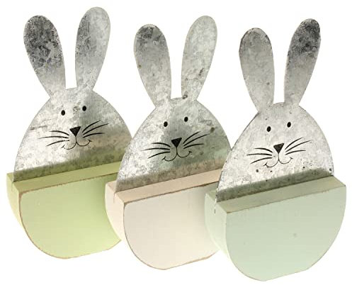 MACOSA VS44834_x3 Osterhase 3er Set Metall Holz bunt Oster-Deko Figur stehend modern Dekohase Hase Dekofigur Ostern Dekoration Osterschmuck Tischdeko