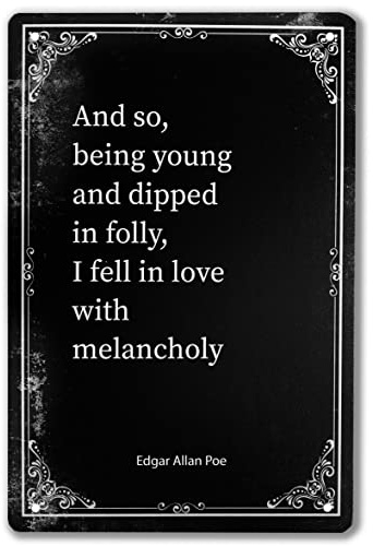 IRISVITA Metallschild And So, being young and dipped in folly, I fell in love with melancholie, Edgar Allan Poe Zitat Schild, schwarze Gothic-Dekoration, Küche – Go. ift für Poesie,Goth Fans