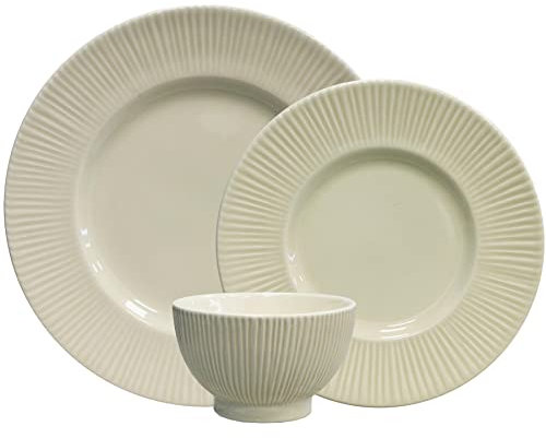 12PC Riscada Earthenware Dinner Set: 4 Dinner Plates, 4 Side Plates & 4 Bowls - Dishwasher & Microwave Safe.