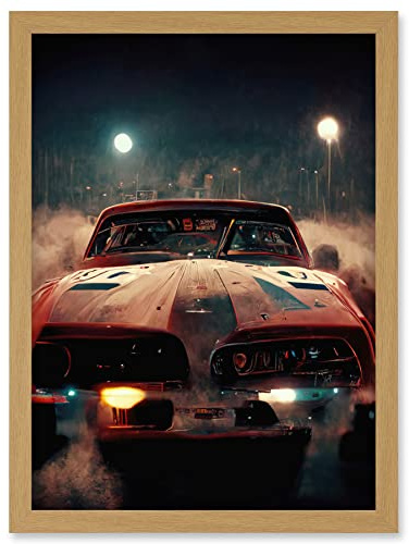 Doppelganger33 LTD Classic Sports Car Muscle Cinematic Night Atmospheric Race In Fog Artwork Framed Wall Art Print A4
