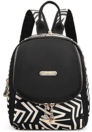 DIRRONA Damen Rucksack Klein Mode Süße Umhängetasche Soft Nylon Rucksack für Damen Lässige Brusttasche für Damen Reisen Camping im Freien Arbeiten Rucksack Mit Bedrucktem Design Schwarzes B