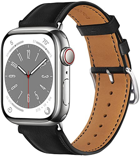 Docco Jette Correa de cuero compatible con Apple Watch Band de 41 mm, 40 mm, 38 mm(Noir-Silver)