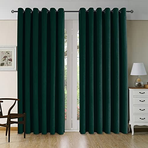 CUCRAF Velvet Blackout Curtains for Bedroom Thermal Insulated 90 x 90(W x L) Dark Green 2 Panels Ring Top Eyelet Soundproof Curtain Kidsroom and Living Room