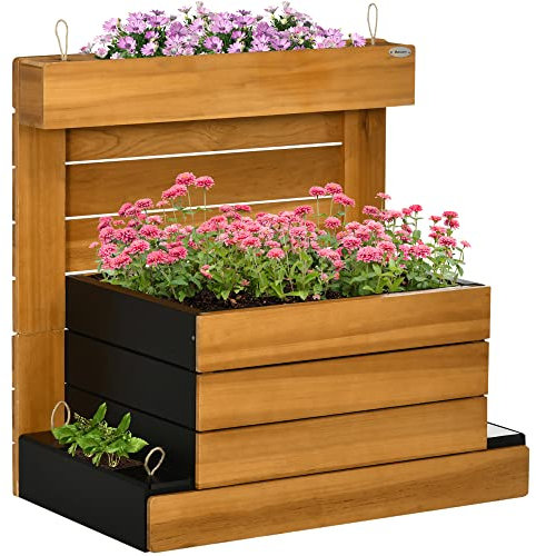 Outsunny Hochbeet Holz, Pflanzbeet mit Selbstbewässerungssystem Frühbeet Gartenbeet Blumenkasten Pflanzkasten 79,5 x 49,5 x 80cm für Garten Balkon, Pflanzkübel für Blumen, Pflanzen,Obst, Gemüse