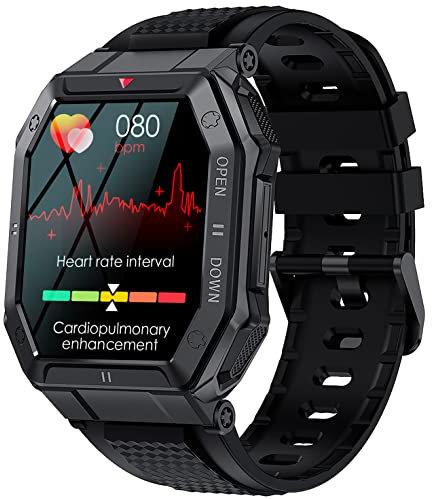 Militär Uhr Smartwatch Herren Armbanduhr mit Telefonfunktion 1,85 Zoll IP68 Wasserdicht Sportuhren Outdoor Tactical Watch Military Smartwatches Schwarz Fitnessuhr mit Blutdruckmessung Schrittzähler