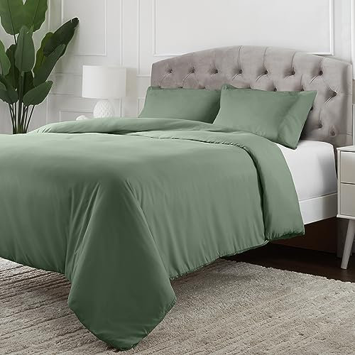 Mellanni Microfaser Bettwäsche 220x240 - Weiche Bettwäsche Set mit Knopfverschluss und Eckbändern - Bügelfreie Bettwäsche-Sets - 1 Bettbezug mit 2 Kissenbezügen 80x80 cm - (220x240 cm, Salbei)