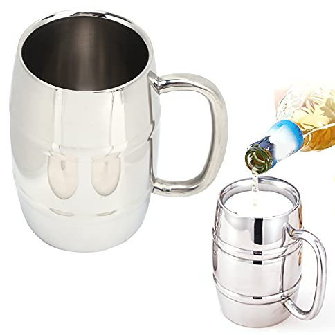 Jarra de Cerveza Taza de Tazas de Acero Inoxidable, 550ML Taza de Whisky Taza de Leche Taza de café Taza de Camping con Asa, Jarra de Cerveza Grande de Doble Pared para el Hogar