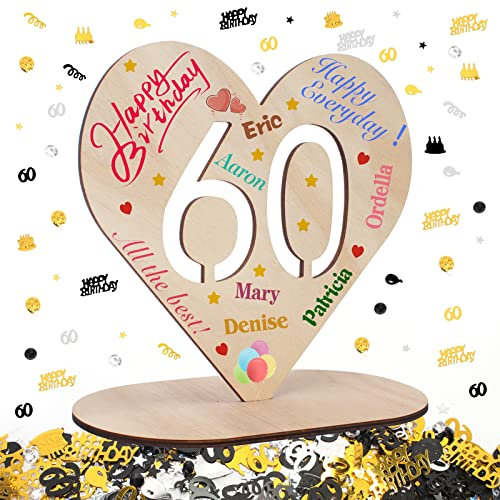 Libro Degli Ospiti 60 Anni Legno, Biglietto Auguri Compleanno Idee Regalo con Coriandoli Compleanno Fai Da Te Decorazione desktop Regalo per Uomo Donna Compleanni, Anniversari, Matrimonio