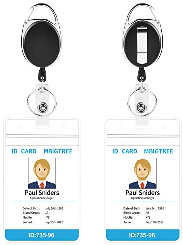 2 Pack ID Badge Holder,Badge Holder Retractable Clip with Carabiner Reel Clip and Key Ring for Men and Women