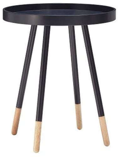 PREMZO Tray Top Round Coffee table Bed Sofa side End table tray with Exclusively Designed Retro Spindle tow tone Legs Solid Fir Wood For Bedroom Living Room Home office (BLACK)