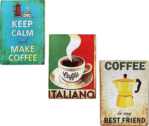 Set of 3 Magnets (magnet) Italian Coffee Coffee Coffee Vintage Style for Refrigerator/Garage/Bar. Print on Wood 10x6 cm