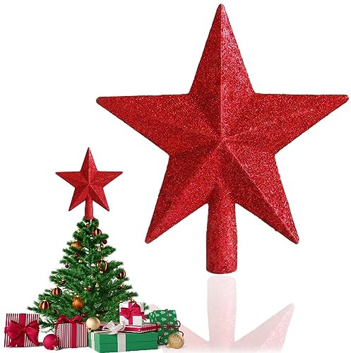 Weihnachtsbaumspitz Stern - Christbaumspitze Rot, Kunststoff Baumspitze, Weihnachtsbaumspitze, Spitze Für Weihnachtsbaum - Rot Glitzernden Weihnachtsbaum Baum Topper Dekoration - 20 cm