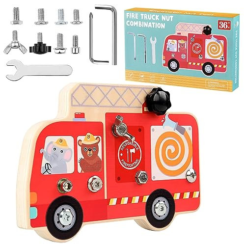 montessori spielzeug feuerwehr, feuerwehrspiele kinder, spielauto zum schrauben, montessori spielzeug ab 2 3 jahre, Montessori Holzschraubenbrett, Motorikspielzeug Holzspielzeug Schraubenzieher