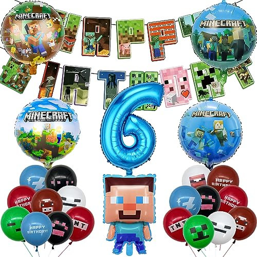 Geburtstagsballon Dekorationsset 6 Jährige, Junge Ballon, Folienballons, Grüner Ballon Luftballons für Kindergeburtstag