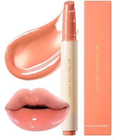 Nature Republic K-BEAUTY Lippenstift mit Honig (01 Apricot), Balsam, Färbung, Koreanisch, Lipgloss, niedlich, glänzend