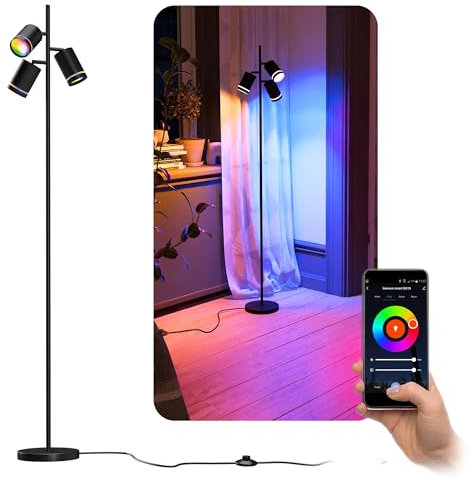 linovum TAVIRA Stehleuchte Wohnzimmer 3-flammig - moderne Standlampe schwarz inkl. 3x GU10 Lampen WiFi Sprachsteuerung RGBW