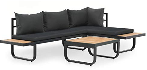 Makastle Outdoor Gartenlounge Sofa mit Kissen & Tisch, Klein Sitzgruppe, Gartenmöbel Set Ecklounge Ecksofa Gartensofa, Aluminium WPC