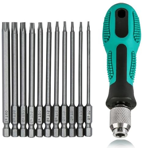 Lot de 12 tournevis Torx T6-T40 - Longueur : 75 mm - Magnétique - 1/4 - Avec trou S2 - En acier - Pour visseuse sans fil T20 T25