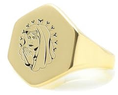 14k Gold Chicano Siegelring - Chicano Nonne Ring - Spiritueller Ring - Sechseckförmiger Ring