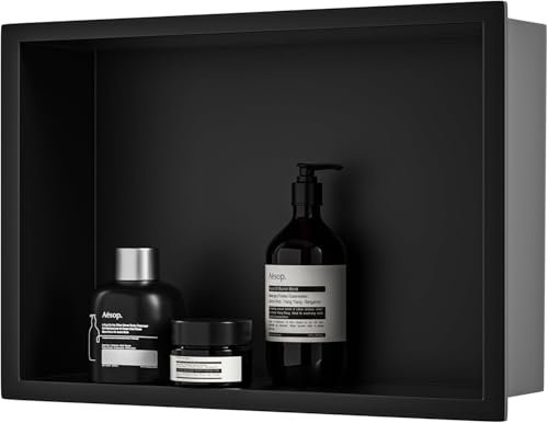 Bernkot Wandnische 304 Edelstahl 45 cm × 30 cm × 10 cm Duschnische Schwarz für Badezimmeraufbewahrung Keine Fliesen erforderlich Einbaunische Dusche Übermontage