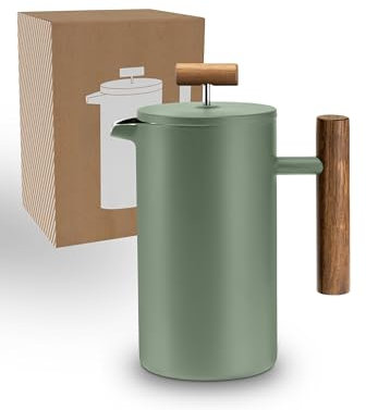 Lambda Coffee® Caldera Thermo French Press acero inoxidable I 1 litro – 5 tazas en verde musgo I 3 tamaños disponibles I Cafetera de acero inoxidable | Doble pared: mantiene el calor durante mucho