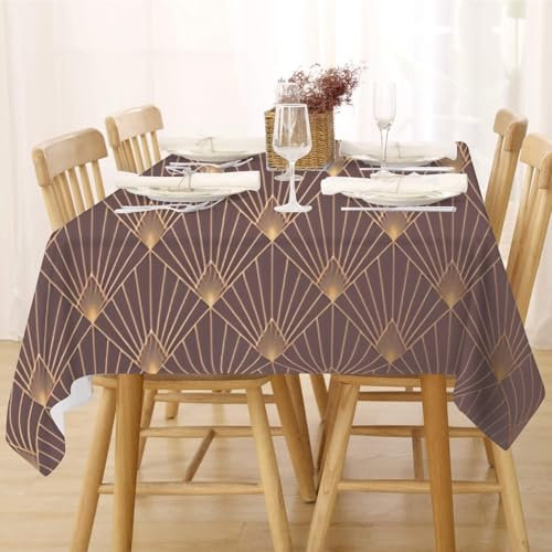 Tischdecke Abwaschbar Fleckschutz Mitteldecke 80x80 cm Klein Eckig Tischwäsche Wasserdicht Lotuseffekt Tischdecke Braun Gold Tischdecke Geometrisch Tischtuch für Küche, Esstisch, Couchtisch