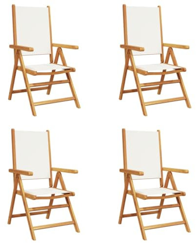 vidaXL Cream White Solid Wood Reclining Garden Chairs - Adjustable Backrest, Foldable Armchair 4 pcs, Outdoor Lounge Seating for Patio/Garden