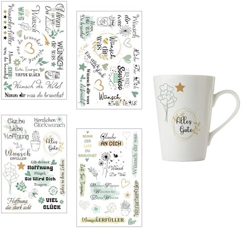 Rub on Sticker, 4 Blatt Rub on Folie, Transferaufkleber, Sprüche Aufkleber für Möbel, Glas, Holz, Kerzen, Scrapbooking, Fotoalbum, DIY Deko (Wünsch, Grün)