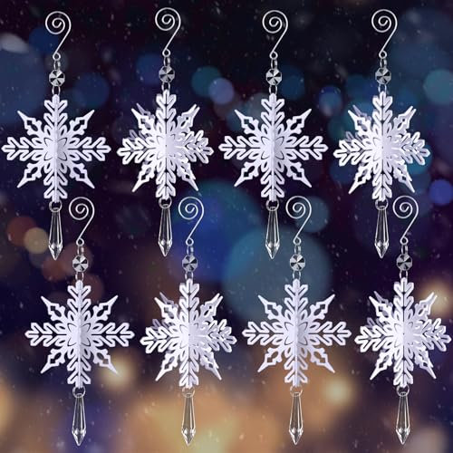 MELLIEX 8 Pezzi 3D Fiocchi di Neve per Albero di Natale, Bianco Decorazioni Albero di Natale, Acrilico