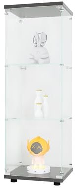 MCDSAJ Vitrine à 3 couches en verre avec serrure en métal, vitrine sur pied, vitrine sur pied, comptoir en verre trempé de 4 mm, vitrine pour collection de jouets d'architecture, noir