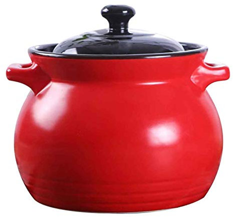 CRBUDY Cazuela con Tapa Olla de Barro para cocinar, 21 cm, roja, 6 litros, Cacerola de Cocina Profesional, Cacerola Grande, cerámica