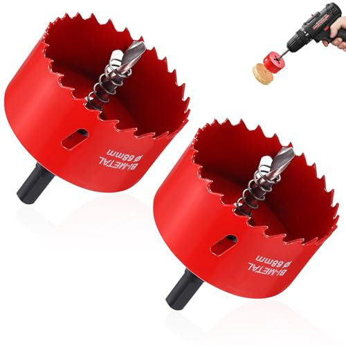 2 Pz 68mm Seghe a Tazza Bimetallica, Fresa a Tazza per Legno Bi-Metallica in HSS M42, Universale Sega a Tazza per Legno con Punta di Centraggio, per Cartongesso Plastica Fibra di Legno PVC