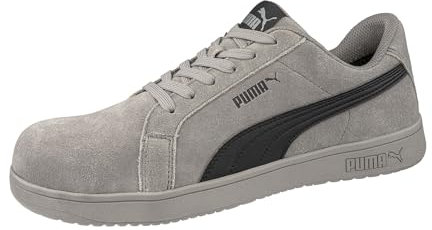 PUMA Safety Iconic Low S1PL Sicherheitsschuh – atmungsaktiv, metallfrei, vegan – rutschfeste Arbeitsschuhe mit Fiberglaskappe - Größe 45 – Damen & Herren Sicherheitsschuhe – schwarz, grau