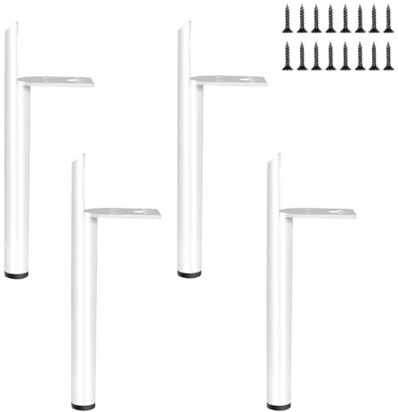 Lot de 4 pieds de meubles de rechange, en métal, blanc, 15 cm, pour bricolage, meubles, table, armoire (blanc, 15 cm)