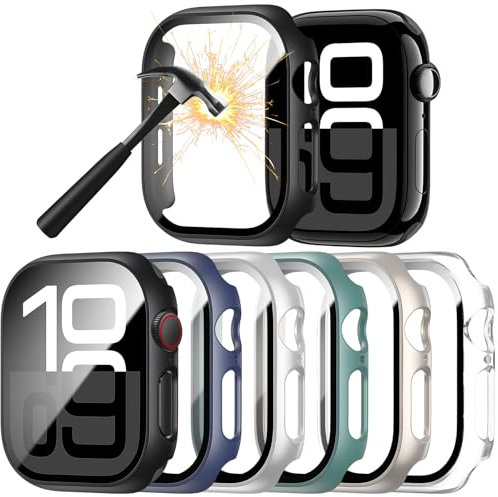 6-Stück Schutzhülle mit Displayschutzfolie Kompatibel mit Apple Watch Series 11/10 46mm,Ultradünne Hard Gehäuse Eingebaut Kratzfest Gehärtetes Glas Schutzfolie für iWatch 46mm