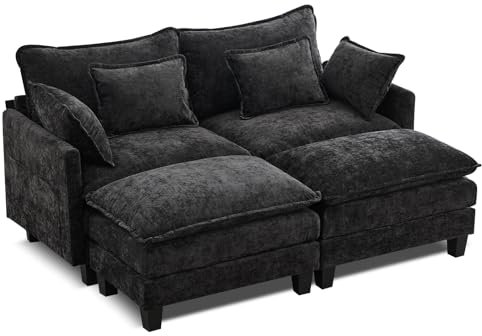 SAMERY Ecksofa Modulares Sofa Couch L Form mit Polsterhocker Big Sofa 2 Sitzer Wohnlandschaft L-Form Eckcouch Schlafsofa Wohnzimmer Schlafzimmer Wohnung MöBel mit 4 Kissen und Doppelten Sitzkissen