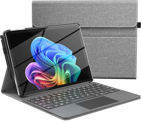 MoKo Hülle für Microsoft Surface Pro 12 Zoll 1st Edition 2025, Grau | Leichtes Business-Schutzhülle, Multi-Angle Stand, Stylus-Halter, Kartenfach, kompatibel mit Type Cover