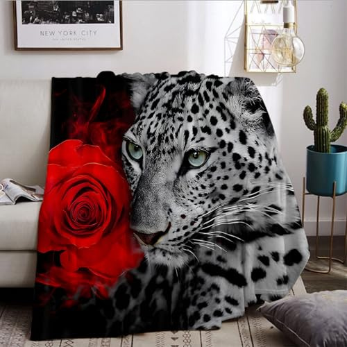 WZXGHE Leoparden decke 130x150,Flauschig Warme Kuscheldecke Leopardenmuster, Als Sofaüberwurf, Tagesdecke, Wohnzimmerdecke