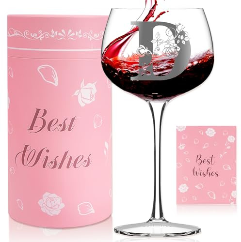 Personalized Monogram Gifts for Women, Customized Initial Wine Glass, Birthday Gifts for Her, Personalised Wine Glass,Large Gin Glass, Birthday Christmas Gifts for Women, 16oz Red Wine Glasses(D)