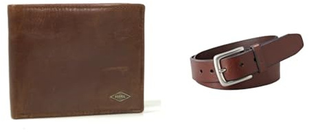 Fossil Herren Ryan Braunes Leder Portemonnaie und Joe Gürtel, Set