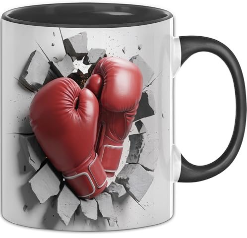 3D Boxhandschuhe Tasse Geschenk Boxhandschuhe Schlag Durch Wand Grafik Geschenkidee für Boxhandschuh Liebhaber (Schwarz)