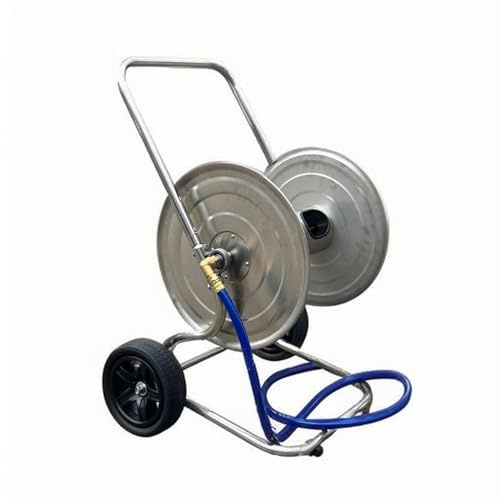 Relaxdays Schlauchwagen, bis 200 m, fahrbare Schlauchtrommel, HBT 94 x 61 x 60 cm, Schlauchabroller, Edelstahl, Silber