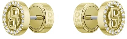 BOSS Jewelry Steckerohrringe für Damen Kollektion DOUBLE B DIVINE aus Edelstahl mit Ionenplattierung in Gelbgold verziert mit Kristallen - 1580826