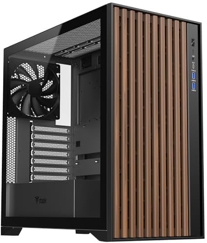 Itek case WOODY - Gaming Tower, ATX, 3x14cm Black fan, 2xUSB3, Type-C, Wood Front, Temp Glass Side Panel
