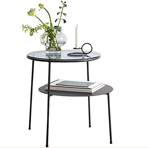 HANSHAN Beistelltisch Kleiner runder Tisch, Glas-Metallhalterung Laptop-Tisch Schlafzimmer Wohnzimmer Mini-Beistelltisch Indoor-Anlage Stehen schwarz 24 x 16 x 20 Zoll