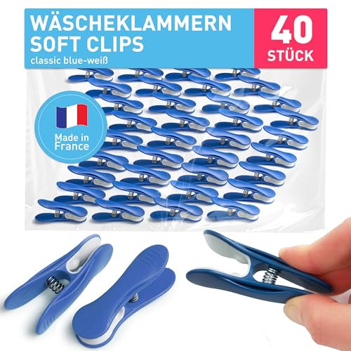 culiclean Pince a Linge Soft Clips – Pinces à Linge – Epingle a Linge – Fabriqué en France – 68mm x 22mm – classic blue-blanc – Lot de 40 Pièces